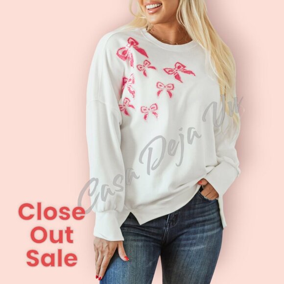 Super Baggy Slouchy Ribbons & Bows Sequined Hi-Lo Tuck It Front Cozy Sweatshirt - Picture 1 of 10